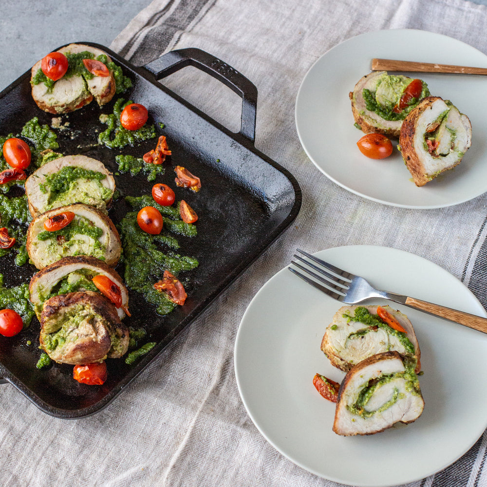 Pork Roulade with Tomatoes and Pesto – Lodge Cast Iron