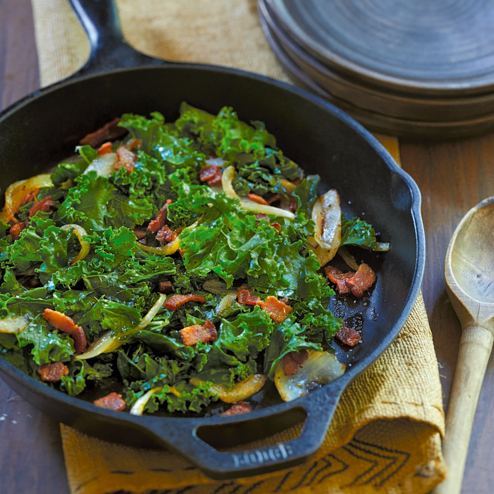Braised Kale with Bacon and Onions