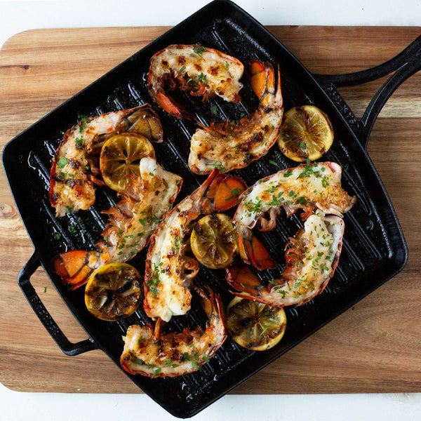 Seafood grilled in a Lodge Blacklock square grill pan