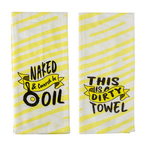 Naked & Covered in Oil Tea Towel